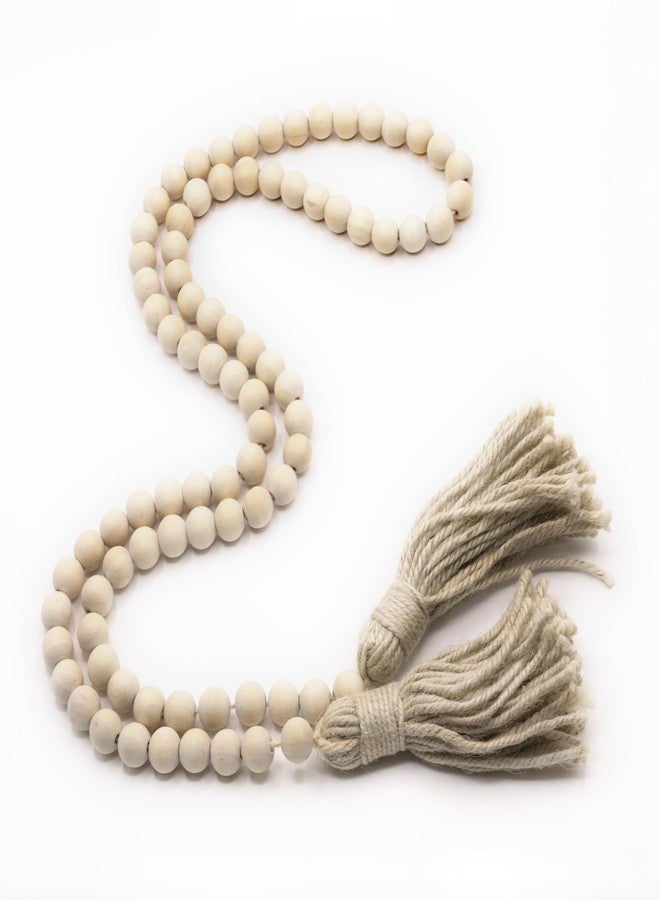 Ornativity Farmhouse Beads Wooden Garland- Wood Prayer Bead Garland with Tassels Boho Rustic Accented Home décor Country Style Hanging Beads 60 inches (Natural Wood) - Image 1